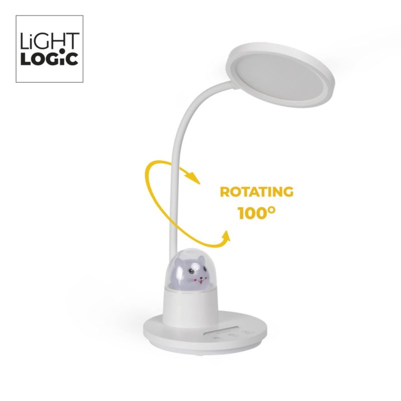 Lampka biurkowa LED LightLogic LL BINED LED W 66488 reg. temperatury nocna dla dzieci kotek uchwyt biała 1 szt.