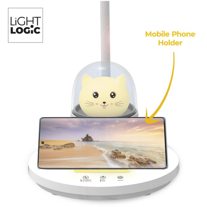 Lampka biurkowa LED LightLogic LL BINED LED W 66488 reg. temperatury nocna dla dzieci kotek uchwyt biała 1 szt.