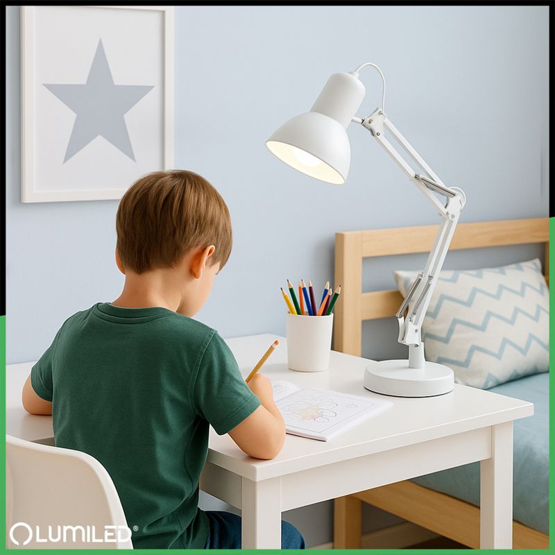 Lampka Biurkowa Lumiled Kreślarska Stołowa E27 Biała z Uchwytem na Blat 1 szt.