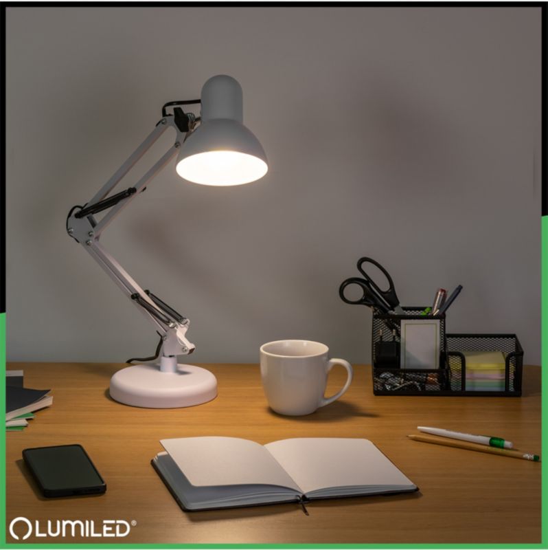 Lampka Biurkowa Lumiled Kreślarska Stołowa E27 Biała z Uchwytem na Blat 1 szt.