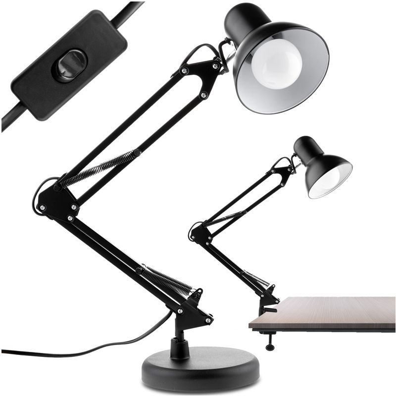 Lampka Biurkowa Lumiled Kreślarska Stołowa E27 Czarna z Uchwytem na Blat 1 szt.