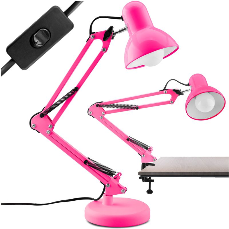 Lampka Biurkowa Lumiled Kreślarska Stołowa E27 Różowa z Uchwytem na Blat 1 szt.