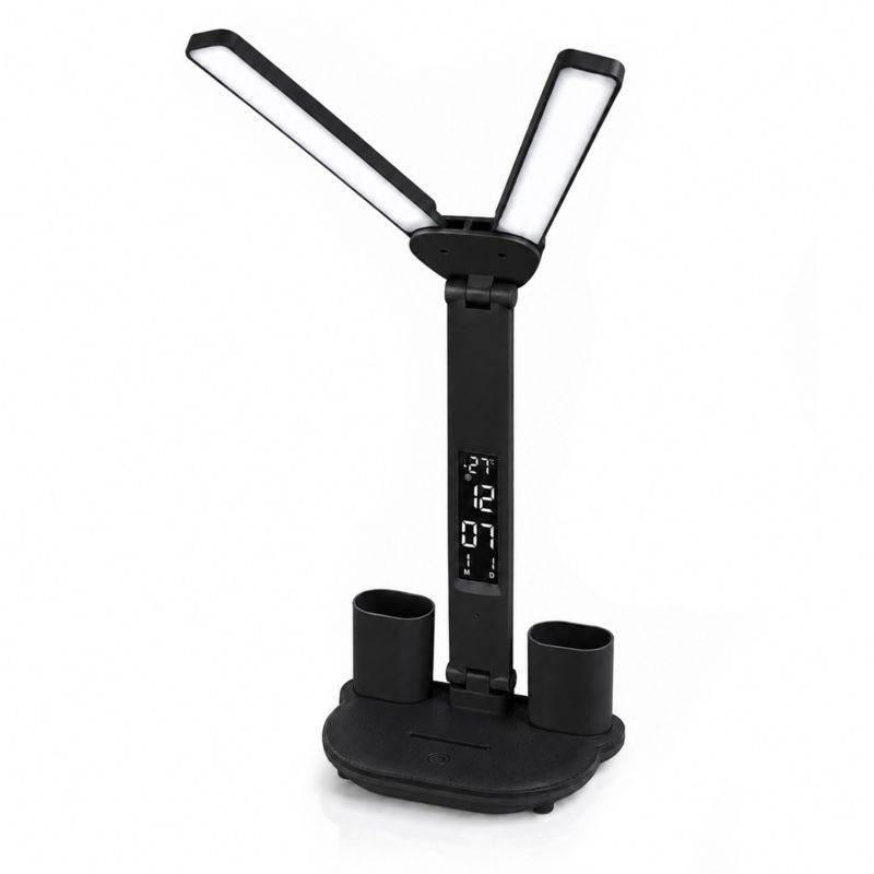 Lampka Biurkowa Lumiled LED Podwójna z Wyświetlaczem 11W 400lm Czarna 1 szt