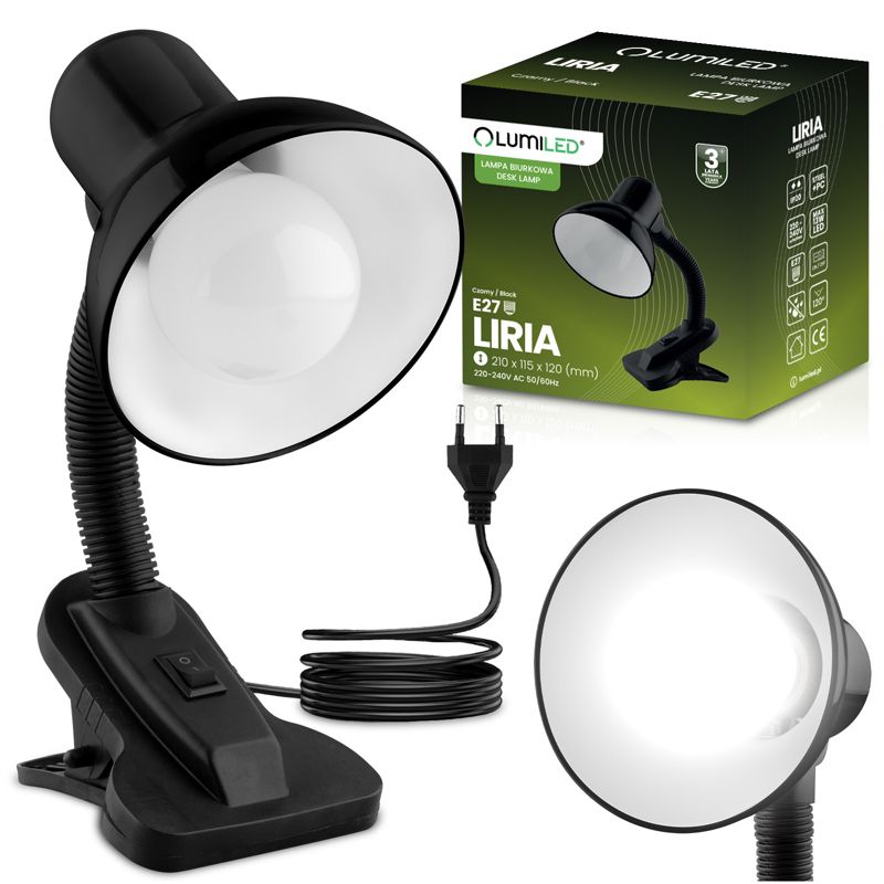 Lampka Biurkowa Lumiled Stołowa Regulowana Szkolna Nocna E27 Klips Czarna 1 szt.