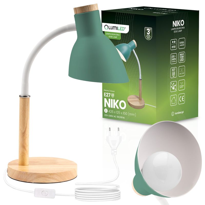 Lampka Biurkowa Lumiled Szkolna Kreślarska Stołowa Dekoracyjna E27 Zielona 1 szt.