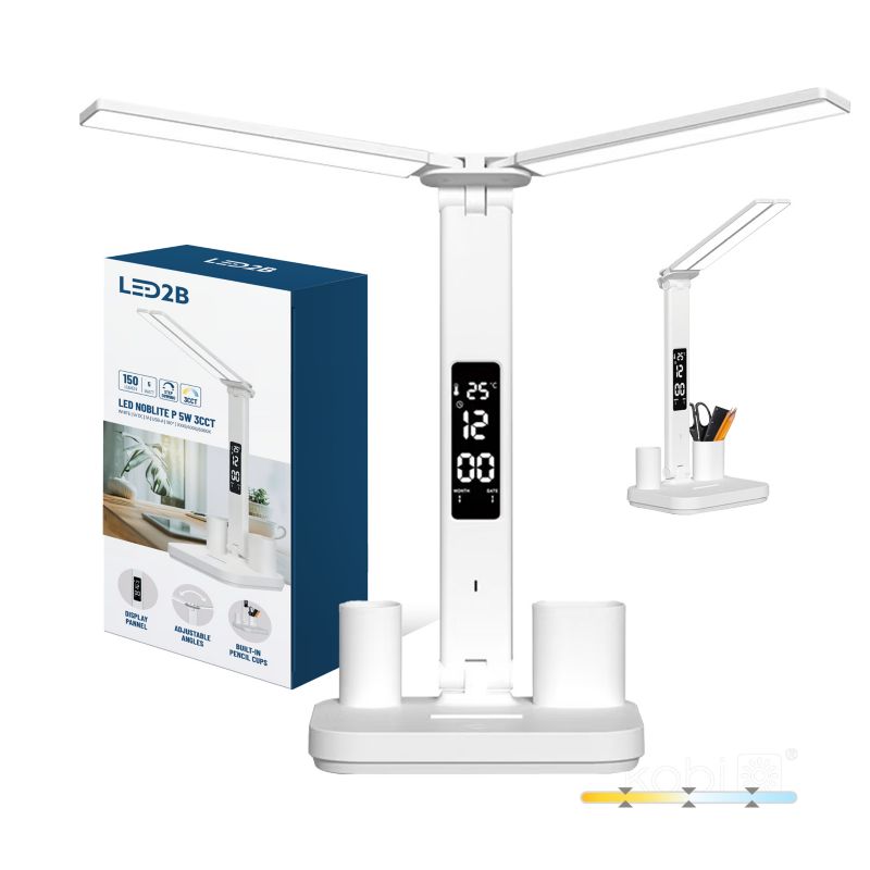 Lampka biurkowa nowoczesna biała bezprzewodowa podwójna z przybornikiem 3CCT LED 5W NOBLITE P Kobi 1 szt.