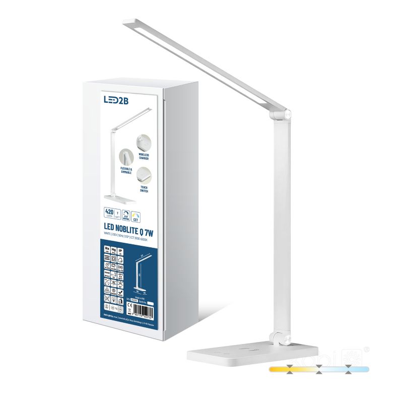 Lampka biurkowa nowoczesna biała regulowana ładowarka 3CCT LED 7W NOBLITE Q Kobi 1 szt.