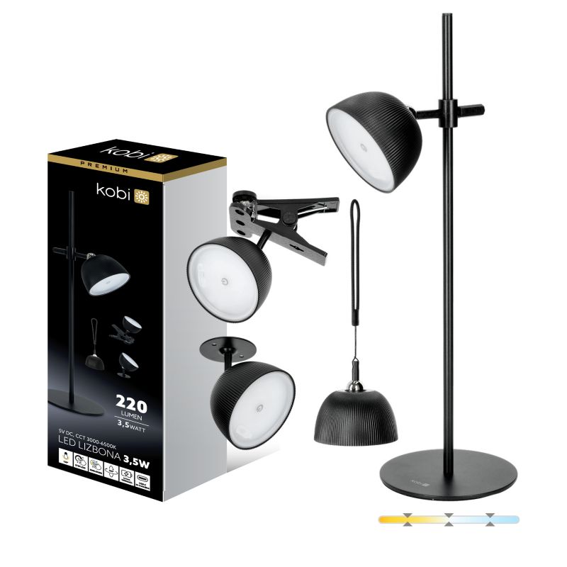 Lampka biurkowa nowoczesna czarna 4w1 bezprzewodowa 3CCT LED 3.5W LIZBONA Kobi 1 szt.