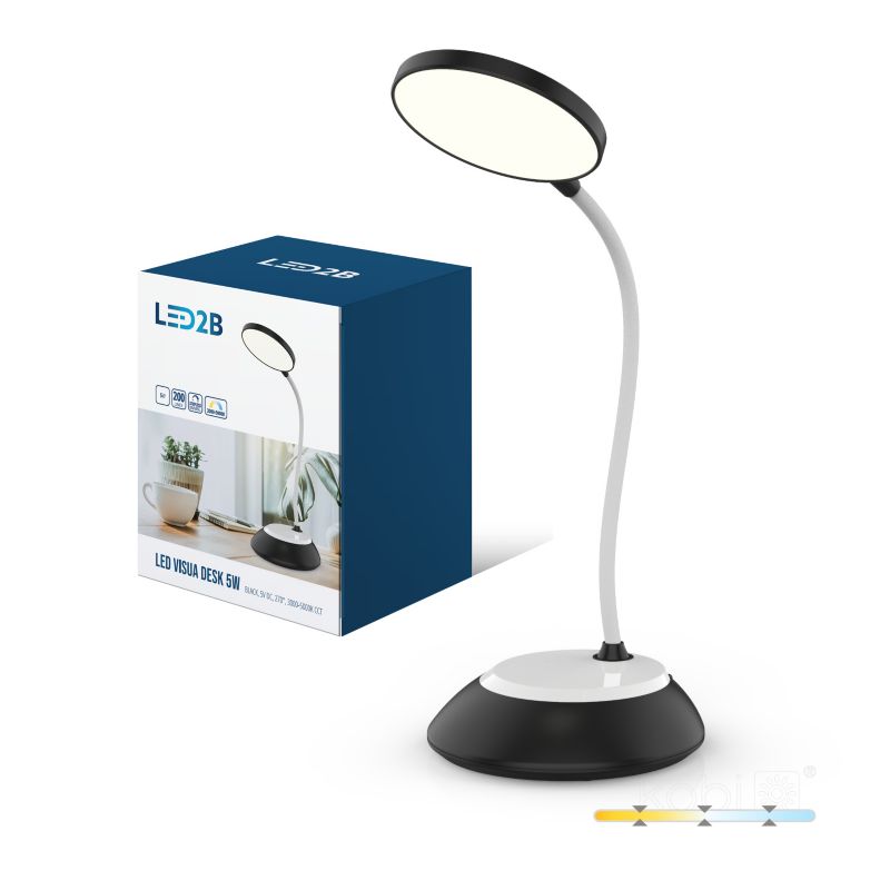 Lampka biurkowa nowoczesna czarna bezprzewodowa elastyczne ramię 3CCT LED 5W VISUA DESK Kobi 1 szt.