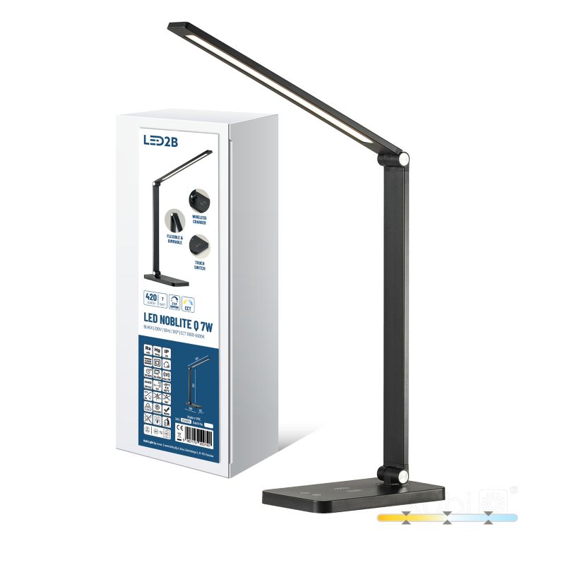 Lampka biurkowa nowoczesna czarna regulowana ładowarka 3CCT LED 7W NOBLITE Q Kobi 1 szt.