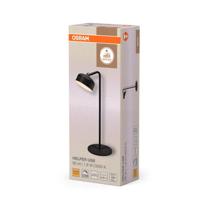 Lampka Biurkowa Osram Decor Helper Gadet Stołowa Regulowana 1.8W 100lm 3000K 114st Akumulatorowe Czarna Ściemnialna 1 szt.