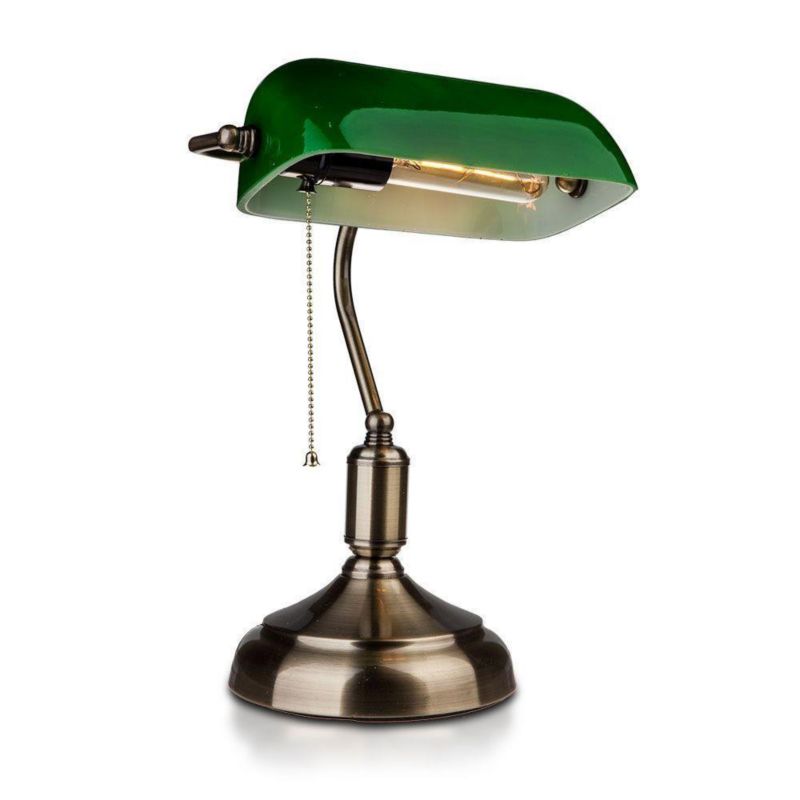 Lampka biurkowa V-TAC 7151 stare złoto-zielona bankierska 1 x E27 x 60W IP20 wym: 36 x 26 x 18 cm metal - 1 szt.