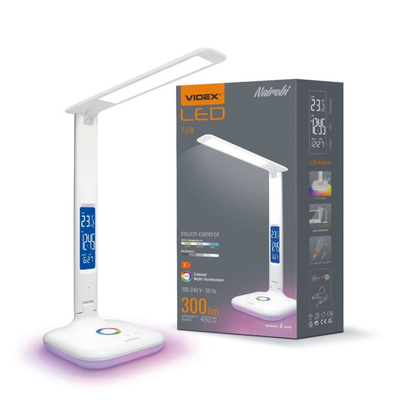 Lampka biurkowa Videx  biała LED 4.5W 3000K / 4000K / 6500K 490lm  IP20 wym: 34.5 x 15 x 15 cm tworzywo sztuczne - 1 szt.