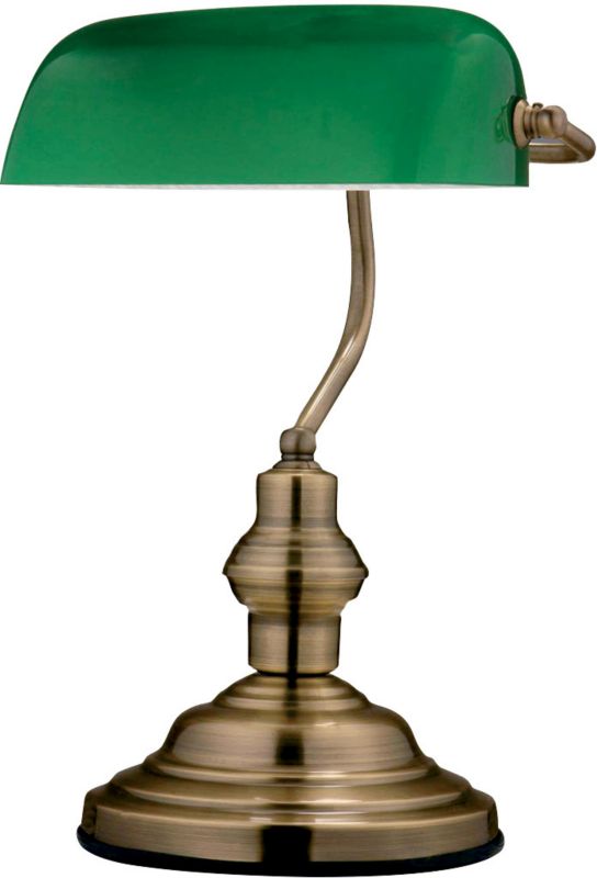 Lampka gabinetowa Antique 1 x 60 W E27 zielony klosz patyna