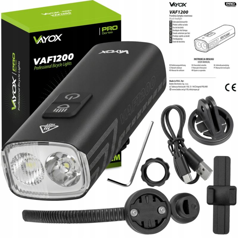Lampka rowerowa przednia Vayox VAF1200 1200lm 2500mAh IPX6 1szt.