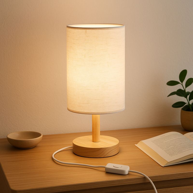 Lampka stołowa MasterLED Hilda E27 30cm IP20 biurkowa nocna biała z drewnem 1 szt.