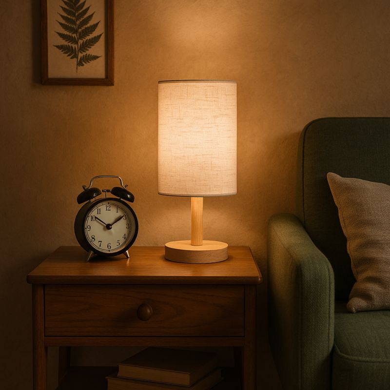Lampka stołowa MasterLED Hilda E27 30cm IP20 biurkowa nocna biała z drewnem 1 szt.