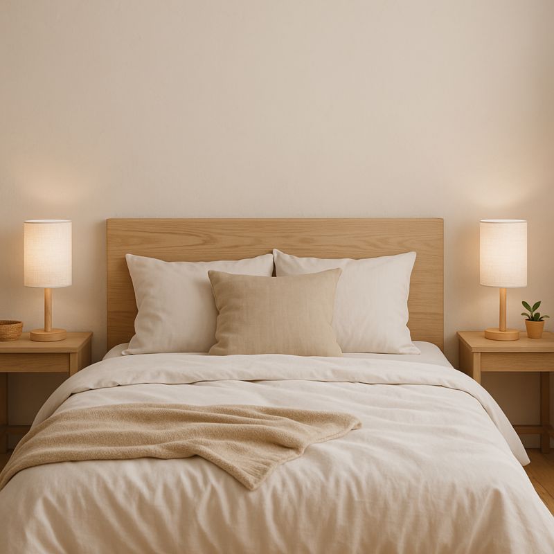 Lampka stołowa MasterLED Hilda E27 30cm IP20 biurkowa nocna biała z drewnem 1 szt.