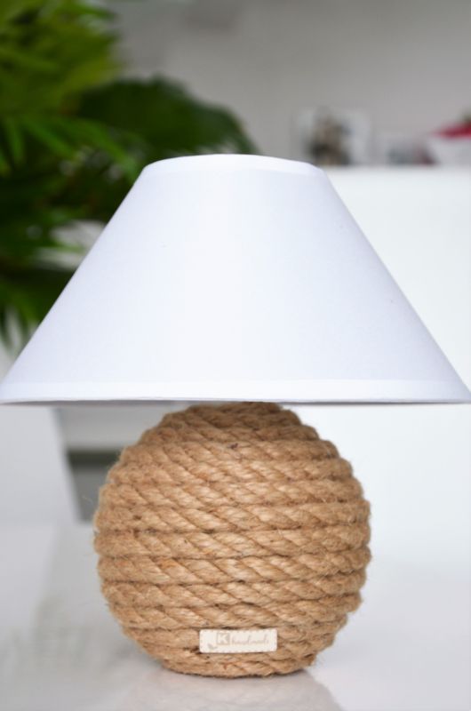 Lampka stołowa nocna biurkowa Kerd BOHO MINI + biały abażur styl etno skandi skandynawski naturalny pleciony sznurek jutowy 1 szt