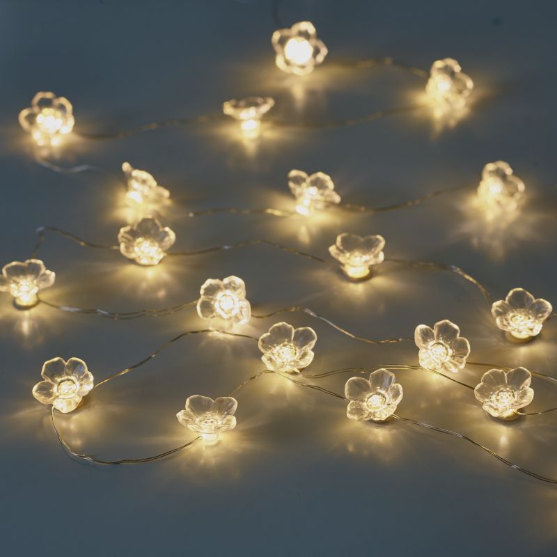 Lampki 20 LED ciepły biały kwiaty