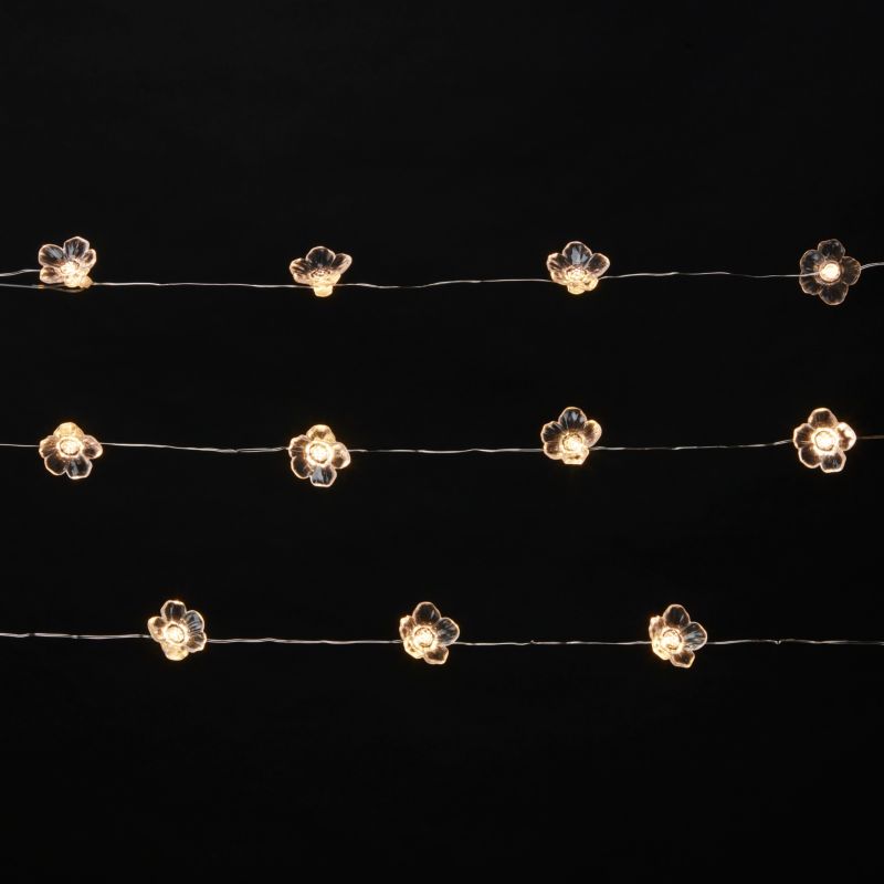 Lampki 20 LED ciepły biały kwiaty