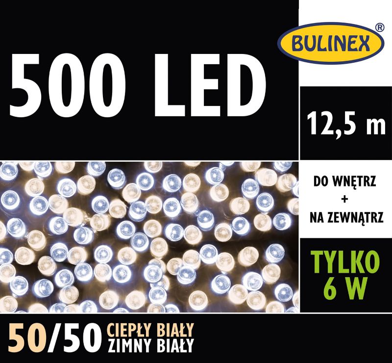 Lampki 500 LED Bulinex 12,5 m barwa ciepła/zimna biała mix