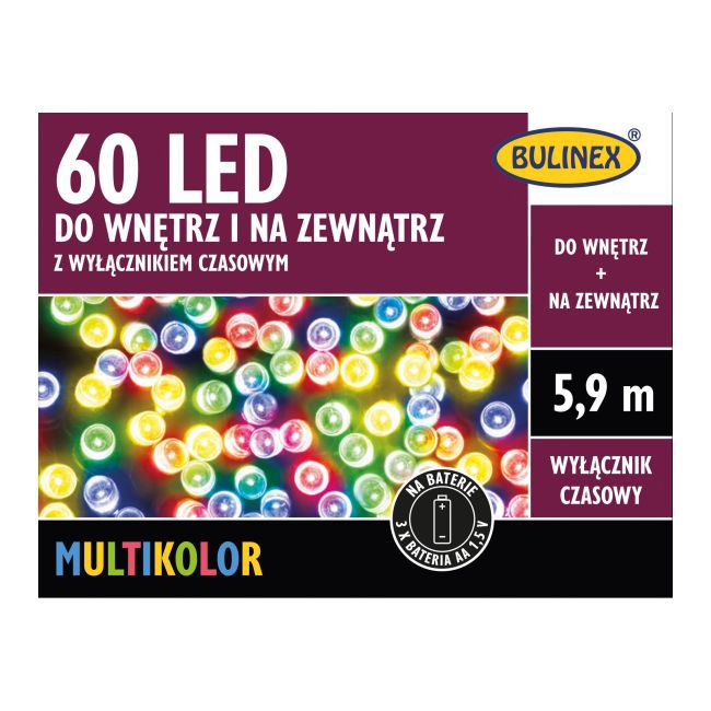 Lampki 60 LED Bulinex 5,9 m z wyłącznikiem czasowym multikolor