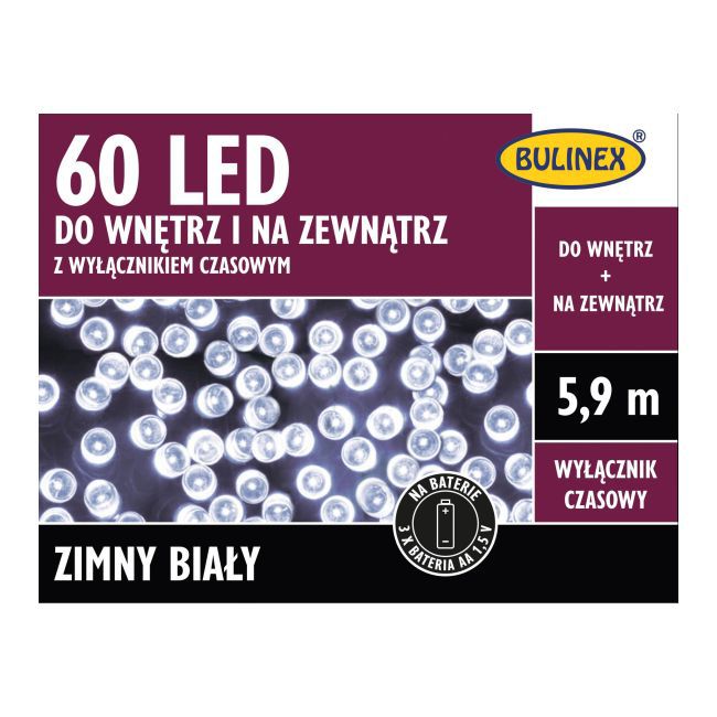 Lampki 60 LED Bulinex 5,9 m z wyłącznikiem czasowym zimne białe
