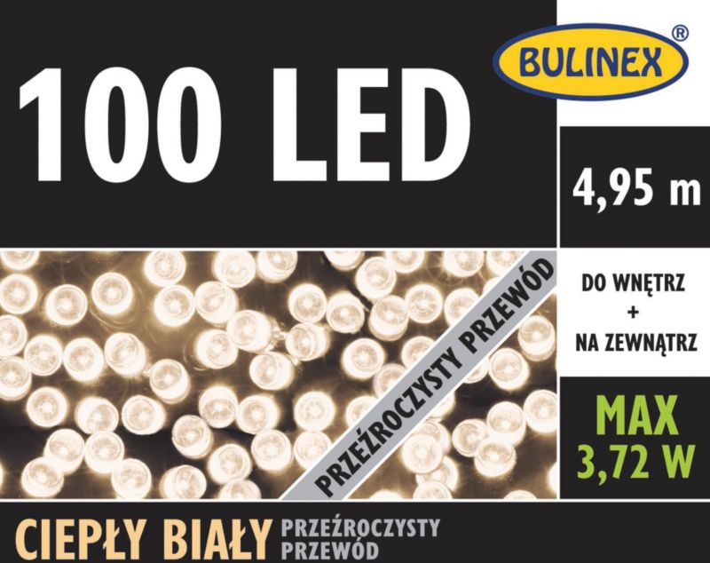 Lampki LED Bulinex 100L 4,95 m ciepłe białe / przezroczyste