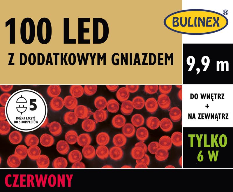 Lampki LED Bulinex 100L 9,9 m z dodatkowym gniazdem czerwone
