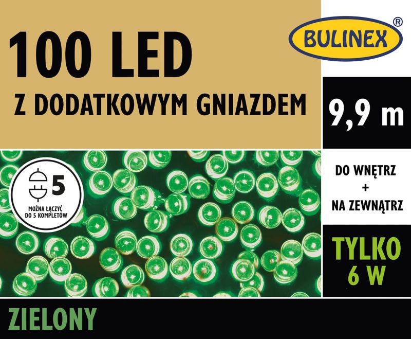 Lampki LED Bulinex 100L 9,9 m z dodatkowym gniazdem zielone