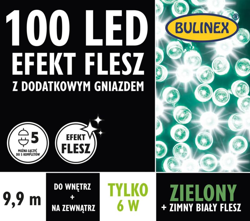 Lampki LED Bulinex 100L 9,9 m z dodatkowym gniazdem zielono-białe