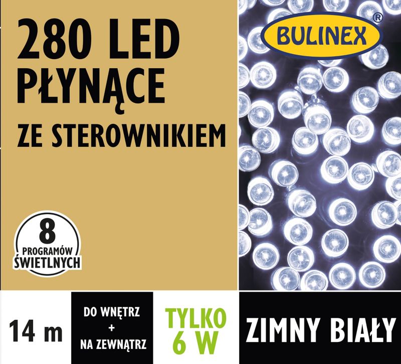 Lampki LED Bulinex 280L 14 m 8 funkcji barwa zimna biała