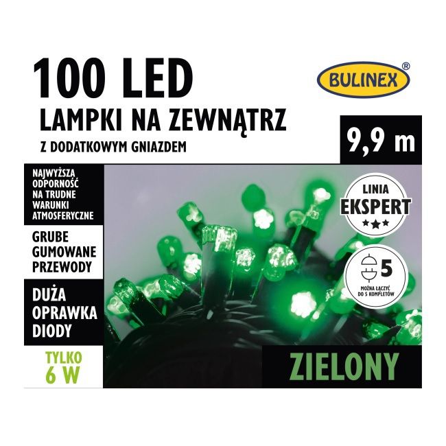 Lampki zewnętrzne LED Bulinex 100L 9,9 m z dodatkowym gniazdem zielone