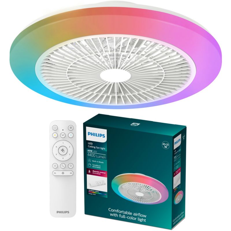 Lampowentylator Philips Amigo 20 W Wentylator Sufitowy Lampa Sufitowa 40W 4400lm CCT + RGB Biała z Pilotem 1 szt.