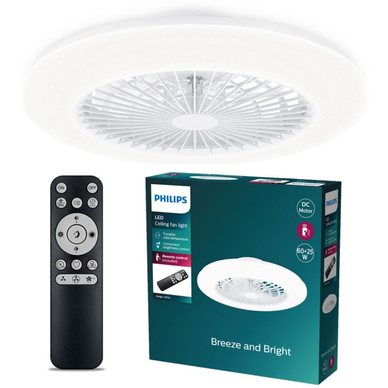 Lampowentylator Philips Amigo 25 W Wentylator Sufitowy Lampa Sufitowa 60W 6500lm CCT Biała z Pilotem 1 szt.