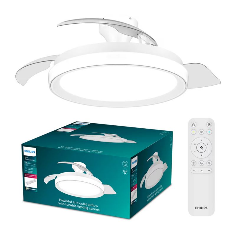 Lampowentylator Philips Bliss DC 28W 106cm Wentylator Sufitowy Lampa Sufitowa 35W 4500lm CCT Biały z Pilotem 1 szt.
