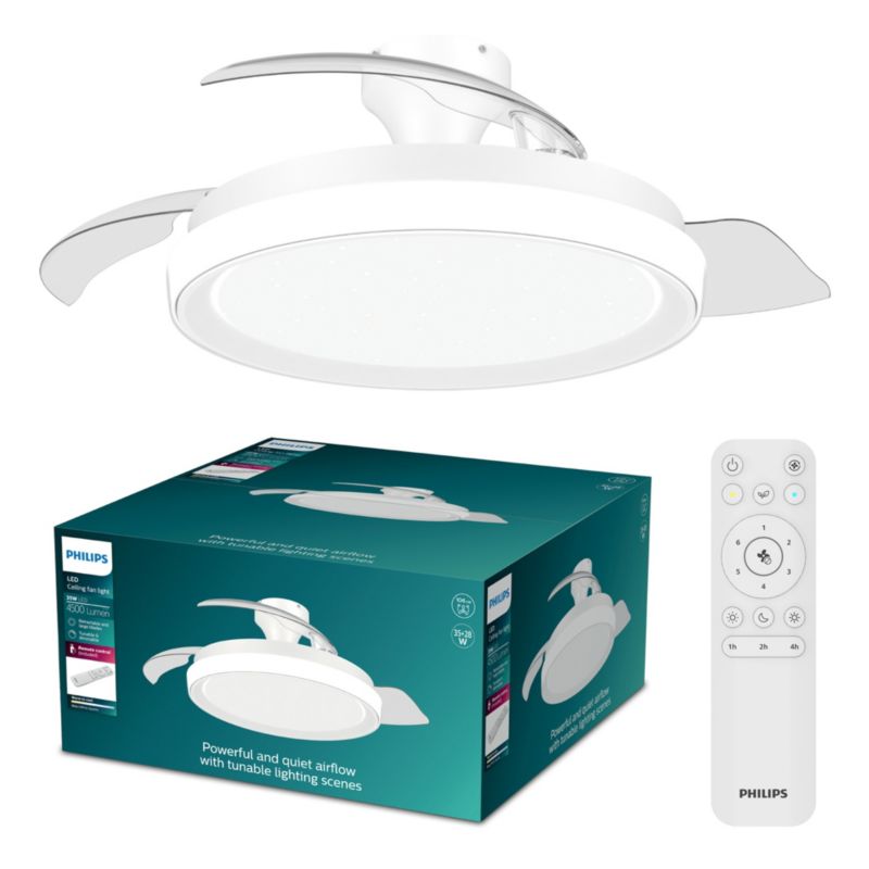 Lampowentylator Philips Bliss DC 28W 106cm Wentylator Sufitowy Lampa Sufitowa 35W 4500lm CCT Biały z Pilotem 1 szt.