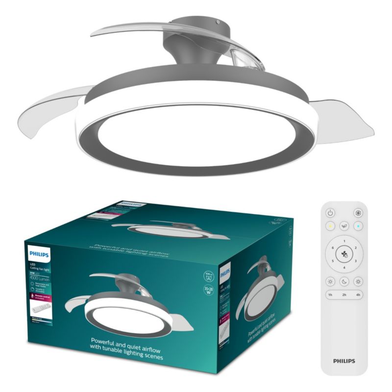 Lampowentylator Philips Bliss DC 28W 106cm Wentylator Sufitowy Lampa Sufitowa 35W 4500lm CCT Czarny Biały z Pilotem 1 szt.