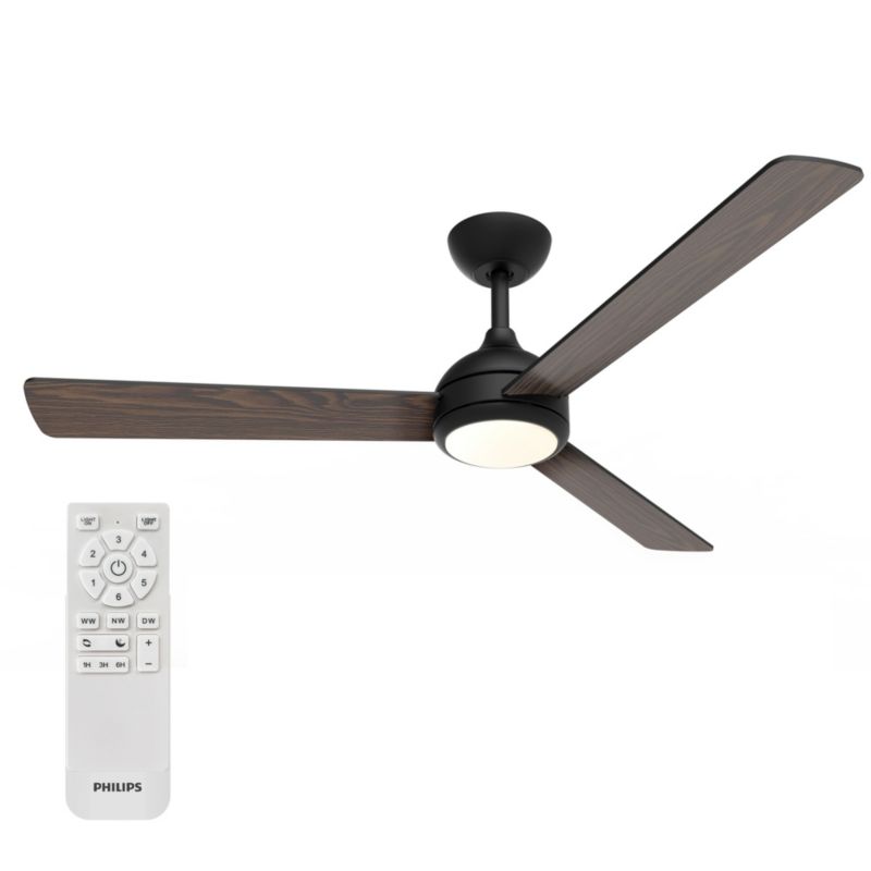 Lampowentylator Philips Civx 35W 132cm Wentylator Sufitowy Lampa Sufitowa 24W 2500lm CCT Czarny Drewno z Pilotem 1 szt.