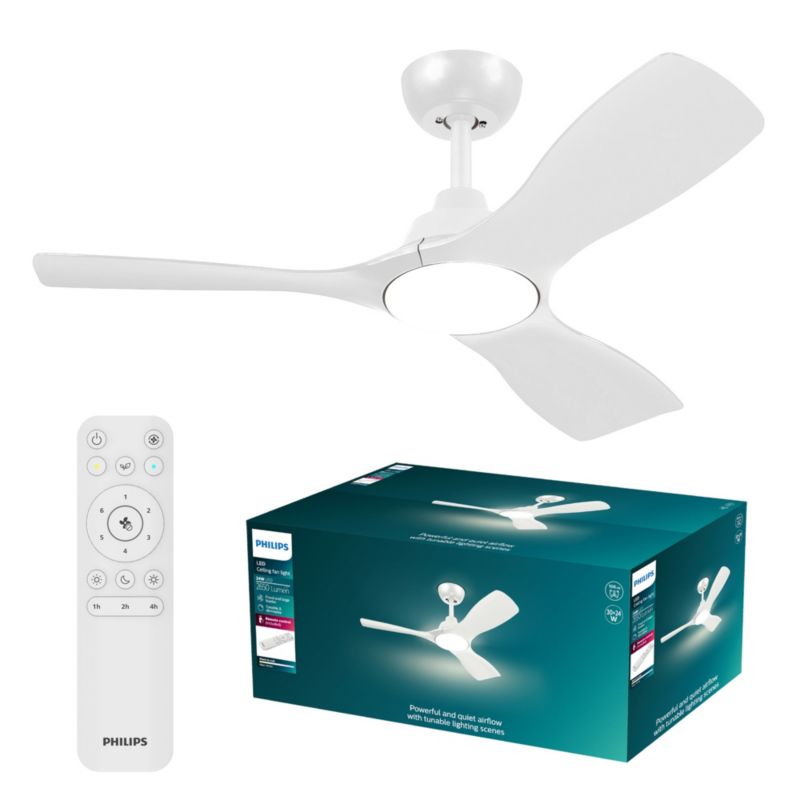 Lampowentylator Philips Olas 30W 106cm Wentylator Sufitowy Lampa Sufitowa 24W 2650lm CCT Biały z Pilotem 1 szt.
