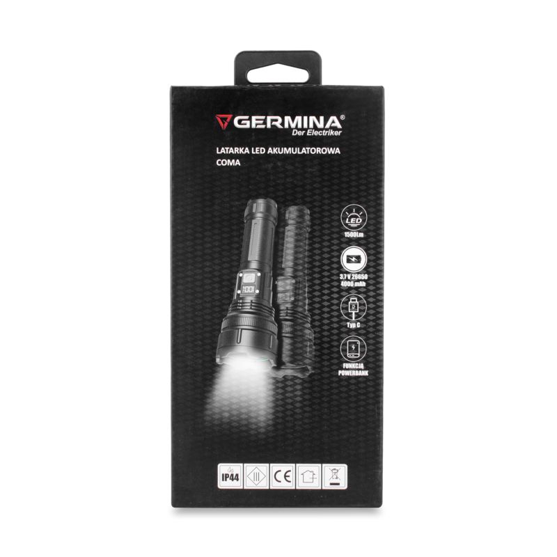 Latarka akumulatorowa LED Germina 1500lm IP44 taktyczna 1szt.
