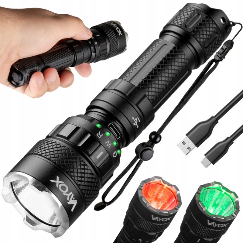 Latarka akumulatorowa taktyczna 3-kolorowa Vayox Pro Series 1500lm VA0099 1szt.
