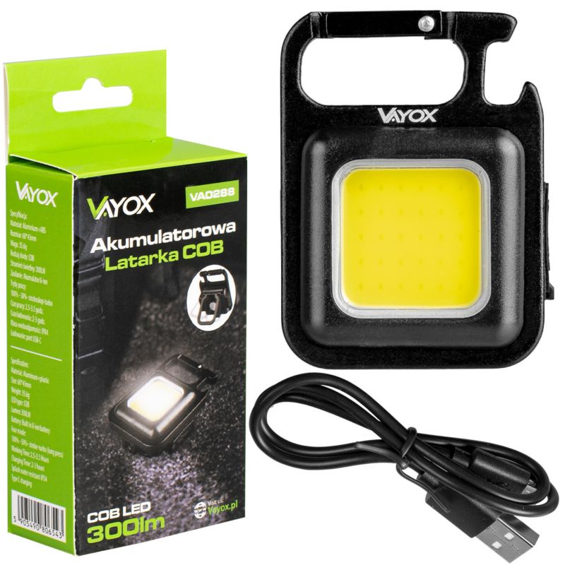 Latarka brelok Vayox VA0288 akumulatorowa magnes otwieracz 300lm 1 szt.