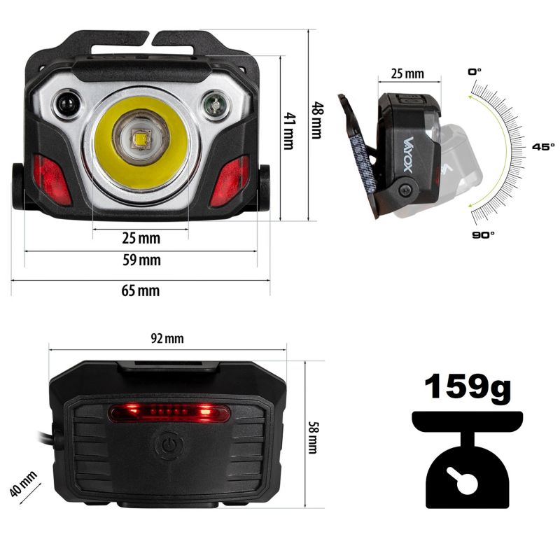 Latarka czołowa Vayox VA0103 akumulatorowa czujnik ruchu 1200lm 1 szt.