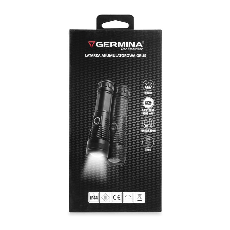 Latarka LED Germina akumulatorowa przenośna ZOOM 1000lm 4 tryby 1szt.