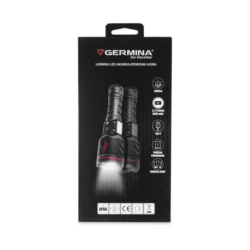 Latarka LED Germina taktyczna akumulatorowa 1000lm 1szt.