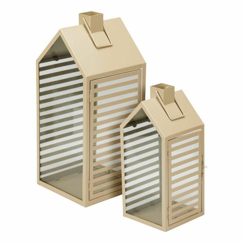 Latarnia dekoracyjna HowHomely beżowa metalowa 14x14x32,5/18x18x42,5 cm 1 kpl.