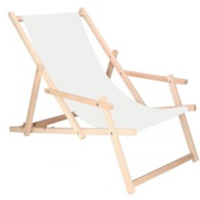 Leżak drewniany Springos z podłokietnikami ogrodowy, plażowy biały 1 szt.
