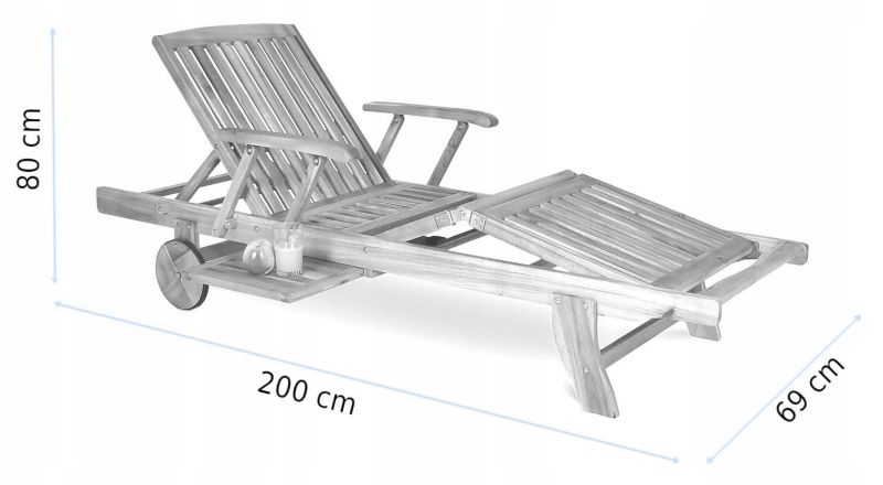 Leżak Ogrodowy Focus Garden Plażowy Składany Havana Drewniany Na Taras Uchwyt Kółka 1 Szt